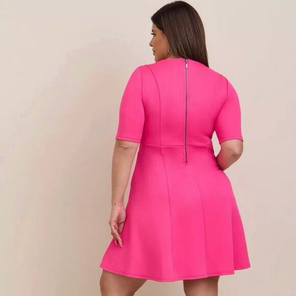 Torrid Fluted Fit & Flare Scuba Hot Pink Mini Dress Pockets Woman Plus Size 2X - Picture 6 of 9